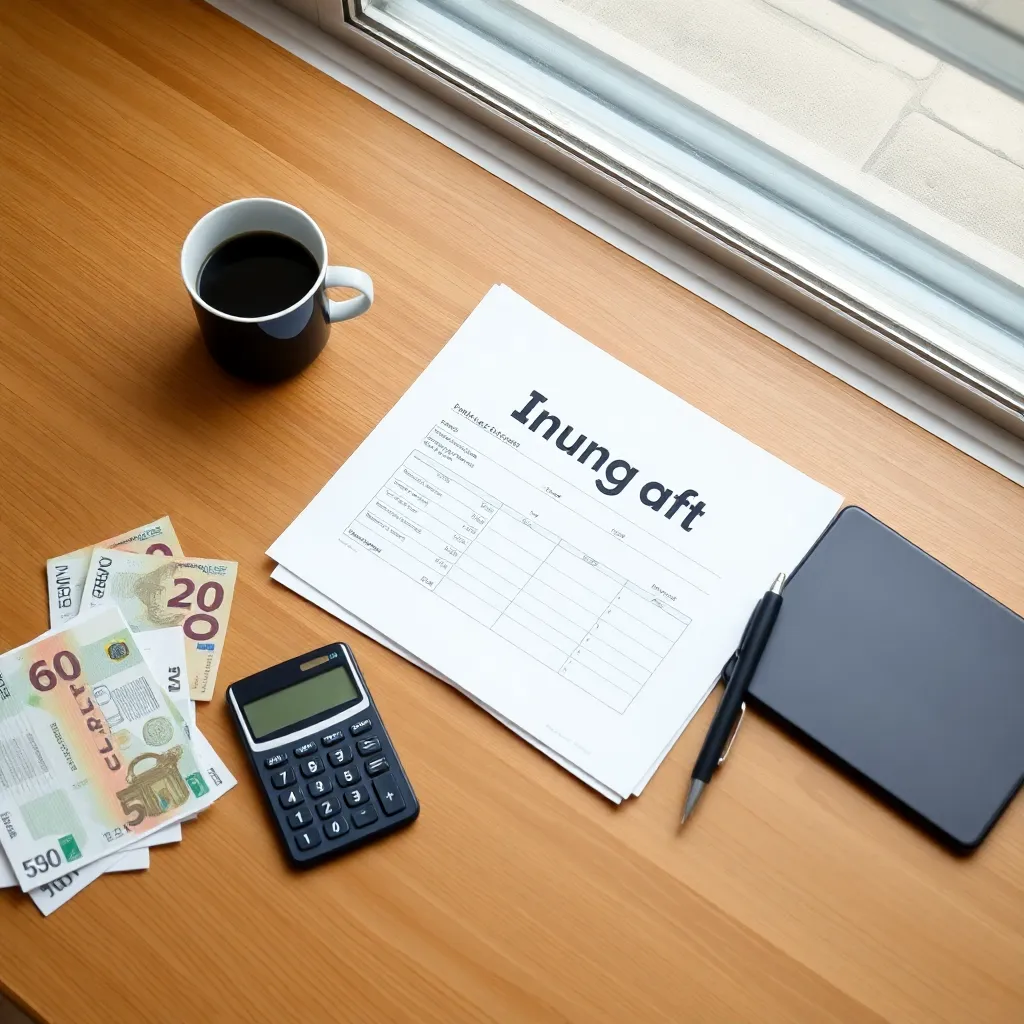 Persoon die financiële nieuwsbrief leest op tablet met koffie