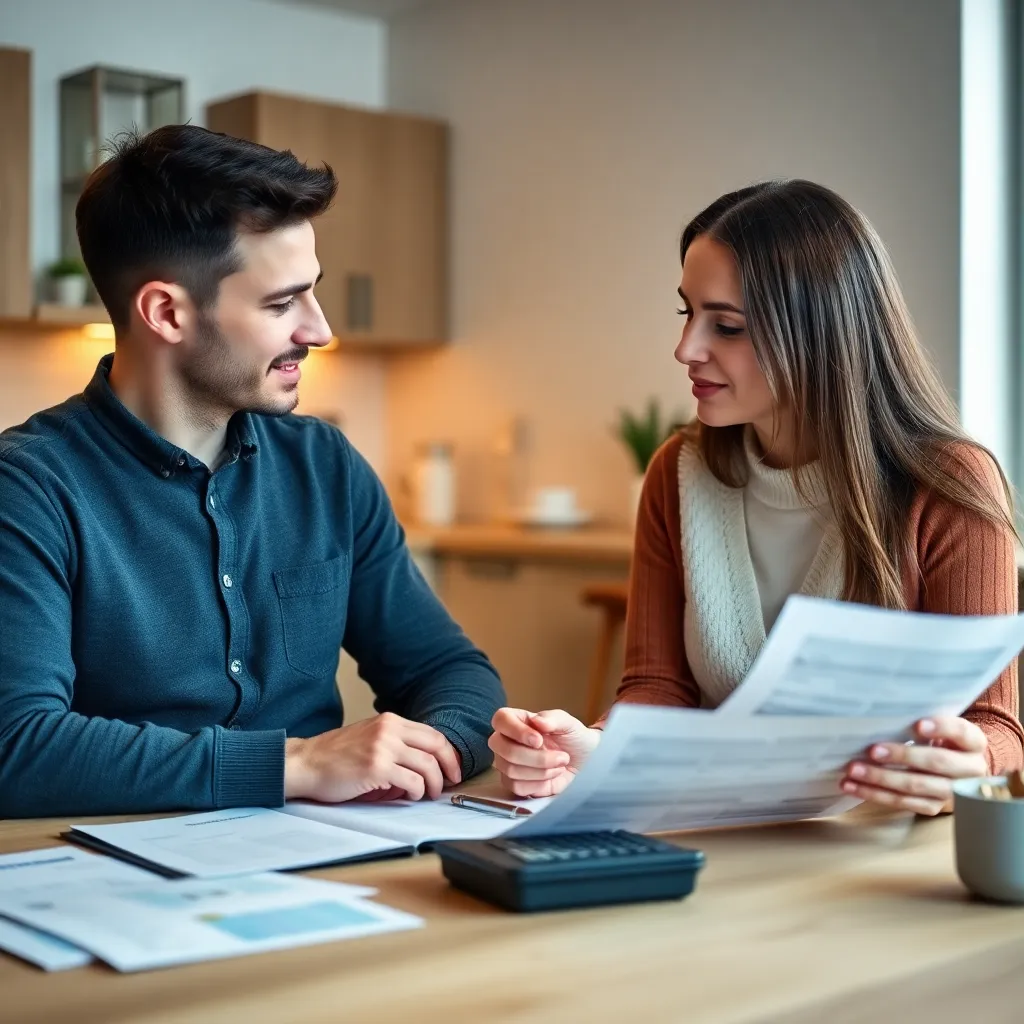 Financieel adviseur die stapsgewijs plan doorneemt met jong koppel
