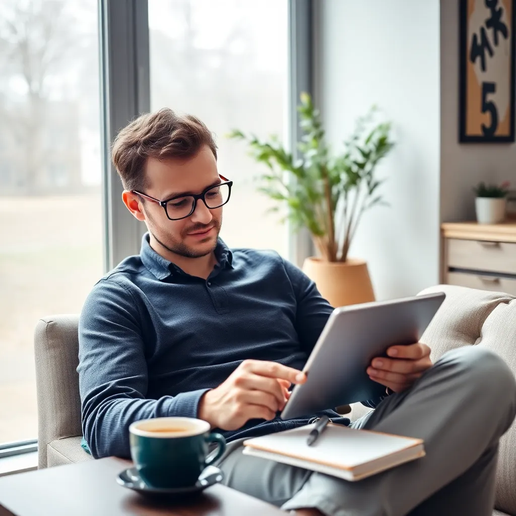 Jong koppel dat samen financiële planning doet in Nederlandse woonkamer