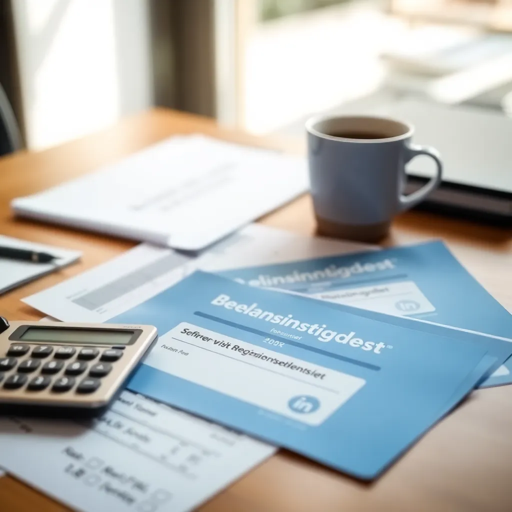 Nederlandse belastingformulieren en rekenmachine op een bureau